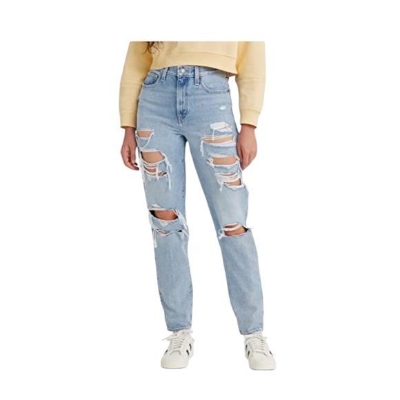 Levi’s High Waisted Mom Light Blue Denim Destruction 100% Cotton Size: 27 - Picture 1 of 10